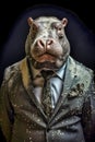 a hippopotamus dressed in a mans business suit, Generative AI