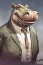 a hippopotamus dressed in a mans business suit, Generative AI