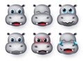 Hippopotamus emoji vector set. Hippopotamus or hippo face emojis and emoticons animal character.