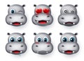 Hippopotamus emojis and emoticon vector set. Hippo emoticons animal avatar face.