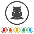Hippopotamus face head logo ring icon, color set