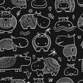 Hippopotamus family, cute hippo characters. Seamless Pattern Background for your design