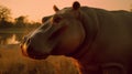 Hippopotamus At Golden Hour: Front And Side View