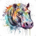 Hippopotamus head cartoon painting illustration