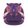 Hippopotamus Head Logo. Vector decorative Emblem.