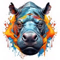 Hippopotamus head for Sublimation Printing on clean background. Wild Animals. Hippo Painting.