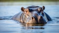 A hippopotamus (Hippopotamus amphibious) lying in the Zambezi River. generative ai