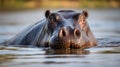 A hippopotamus (Hippopotamus amphibious) lying in the Zambezi River. generative ai