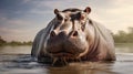 Hippopotamus in lake wate. Hippo waiting food in zoo. Specie Hippopotamus amphibius family of Hippopotamidae. Animal in Royalty Free Stock Photo