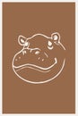 Hippopotamus. Line art. Printable pattern for wall decorations in a minimalist style.
