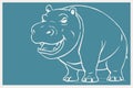 Hippopotamus. Line art. Printable pattern for wall decorations in a minimalist style.