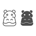 Hippopotamus line and solid icon. Cute hippos face looking at you, simple silhouette. Animals vector design concept