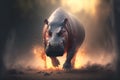 Hippopotamus running away from fire Royalty Free Stock Photo