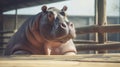 Hippopotamus Sitting By Wooden Fence - Unreal Engine Rendered Object Portraiture