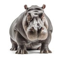 a hippopotamus standing in front of a plain white background