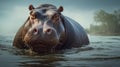 Powerful And Emotive Portraiture Of A Hippo Swimming In Unreal Engine
