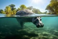 Hippopotamus under water. Hippo enjoying a leisurely swim. Amazing African Wildlife. Generative Ai