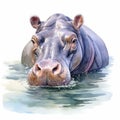 Hippopotamus Watercolour Painting On White Background Royalty Free Stock Photo