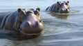 Hippopotamus (Hippos) in the water. generative ai