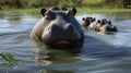 Hippopotamus & x28;Hippos& x29; in the water. generative ai