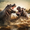 Hippos Fighting in Africa Royalty Free Stock Photo