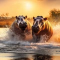 Hippos Fighting in Africa Royalty Free Stock Photo