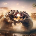 Hippos Fighting in Africa Royalty Free Stock Photo