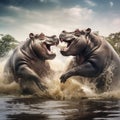 Hippos Fighting in Africa Royalty Free Stock Photo