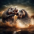 Hippos Fighting in Africa Royalty Free Stock Photo
