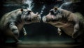 2 hippos are battling fiercely in the midst of a lake underwater in Africa, generative AI