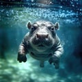 Hippos swimming underwater, AI generated