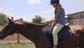 Hippotherapy rehabilitation deals with child riding on horseback
