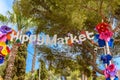 Hippy market sign over the entry to the Punta Arabi hippy market in Es Canar Ibiza