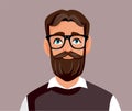 Bearded Man Wearing Glasses Vector Character