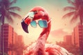animal summer hipster flamingo bird sunglasses feather pink party tropical. Generative AI. Royalty Free Stock Photo