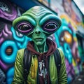 Alien hipster on the street Royalty Free Stock Photo