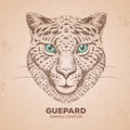 Hipster animal guepard. Hand drawing Muzzle of guepard