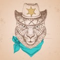 Hipster animal guepard. Hand drawing Muzzle of guepard