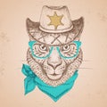 Hipster animal guepard. Hand drawing Muzzle of guepard