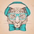 Hipster animal guepard. Hand drawing Muzzle of guepard