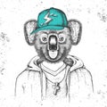 Hipster animal koala dressed in cap like rapper. Hand drawing Muzzle of koala Royalty Free Stock Photo