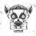 Hipster animal lemur. Hand drawing Muzzle of animal lemur