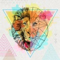 Hipster animal realistic and polygonal lion