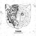 Hipster animal realistic and polygonal tiger face.