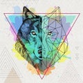 Hipster animal realistic and polygonal wolf