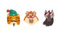 Hipster Animals Set, Portrait of Cat, Hamster, Wolf in Retro Sunglasses and Caps Cartoon Vector Illustration Royalty Free Stock Photo