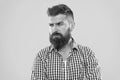 Hipster appearance. Beard fashion and barber concept. Man bearded rustic hipster stylish beard yellow background. Barber