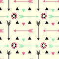 Hipster arrows pink black and fluorescent green with circles seamless pattern background illustration