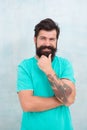 Hipster barber. Barber concept. Masculinity and brutality. Barber and hairdresser services. Bearded man with stylish Royalty Free Stock Photo