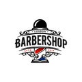 Hipster barber logo design icon with pole, Red and blue navy Vintage retro classic Victorian style barbershop logo VECTOR